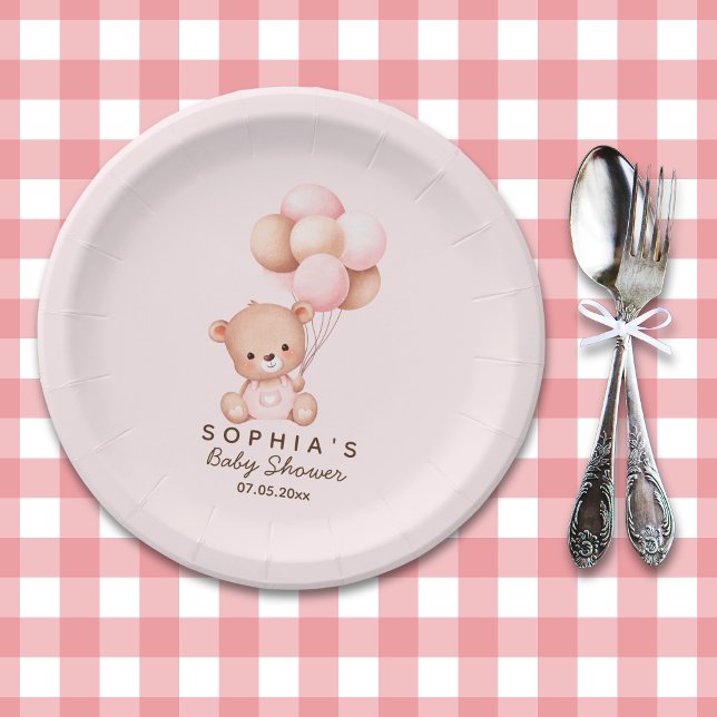 No podemos esperar mas Lindo oso Rosa Baby shower Paper Plates (Creator Uploaded)