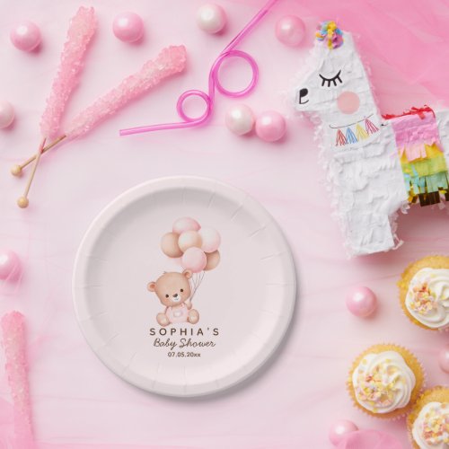 No podemos esperar mas Lindo oso Rosa Baby shower Paper Plates