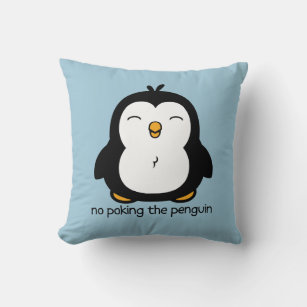 No Poking The Penguin Blue Throw Pillow