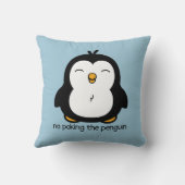 No Poking The Penguin Blue Throw Pillow (Back)