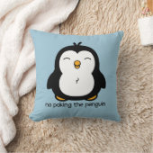 No Poking The Penguin Blue Throw Pillow (Blanket)