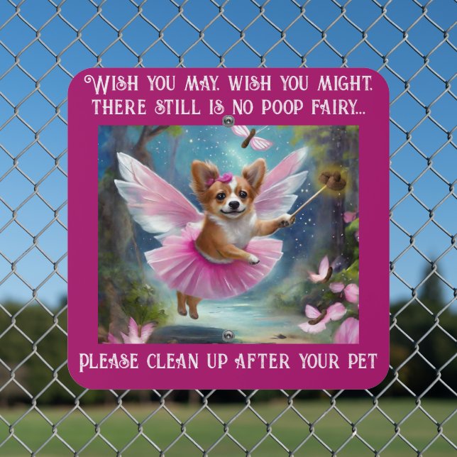 No Poop Fairy Funny Scoop Your Dog Poop Dog Fairy Metal Sign (In Situ(Fence))