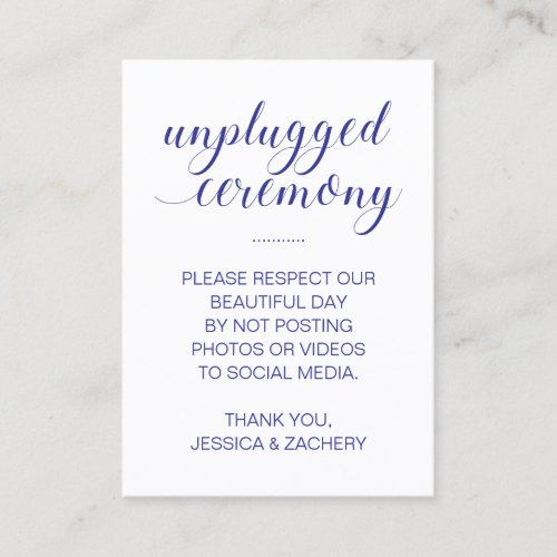 No Posting To Social Media Blue Unplugged Wedding Place Card