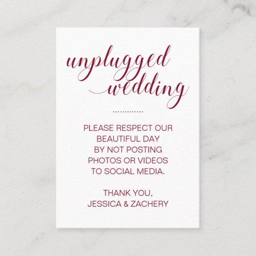 No Posting To Social Media Burgundy Wedding Place Card
