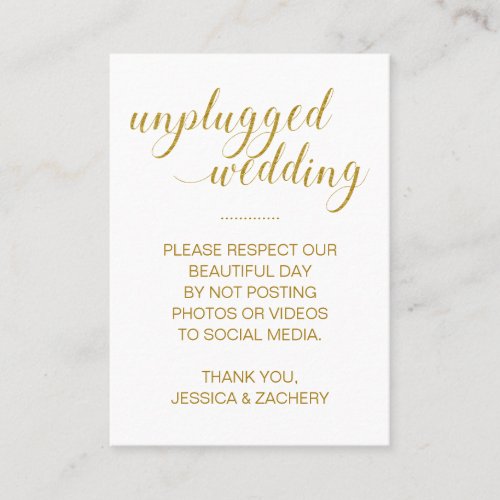 No Posting To Social Media Gold Wedding Place Card