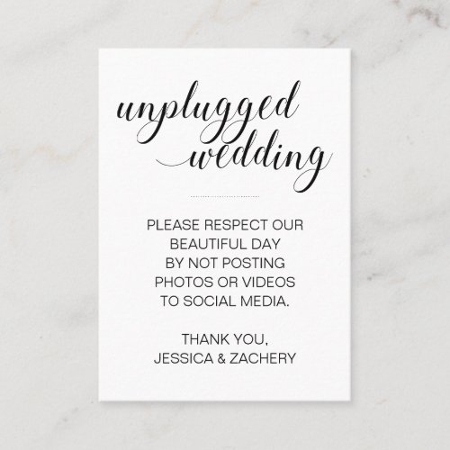 No Posting To Social Media Unplugged Wedding Place Card