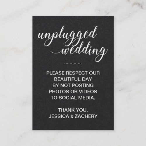 No Posting To Social Media White On Black Wedding Place Card