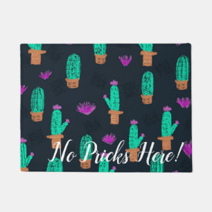 No Pricks Here Cactus Doodles Personalized Doormat