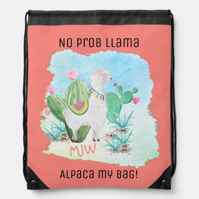 No Prob Llama Alpaca My Bag Cute Monogrammed Girls (Front)