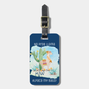 No Prob Llama Alpaca My Bags - Blue Personalized Luggage Tag