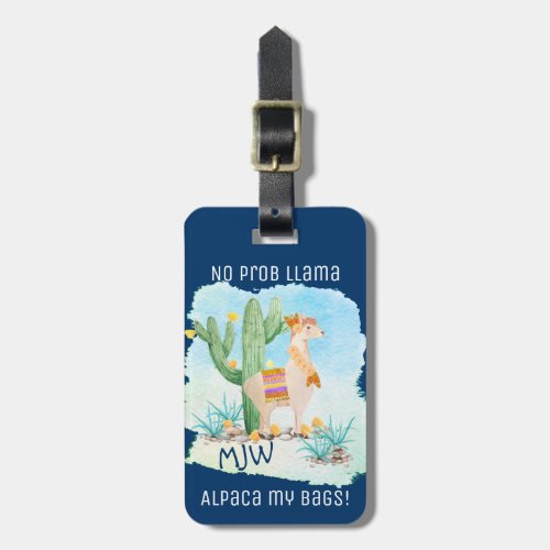 No Prob Llama Alpaca My Bags _ Blue Personalized Luggage Tag