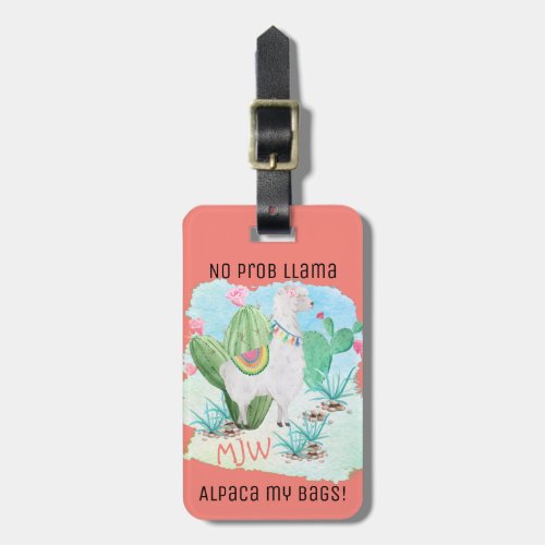 No Prob Llama Alpaca My Bags _ Coral Personalized Luggage Tag