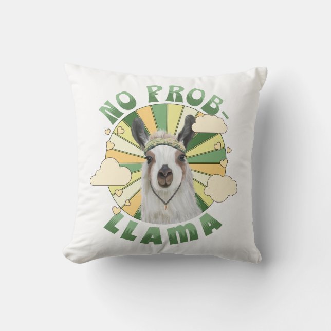 No Prob-Llama Boho Llama Throw Pillow (Front)