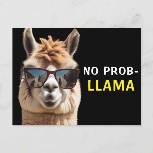No Prob_Llama Cool Alpaca with Sunglasses Funny   Postcard