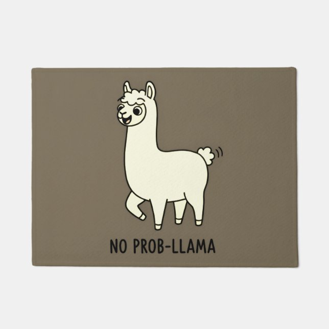 "No Prob-Llama" Cute Llama Doodle - Chill Vibe Doormat (Front)