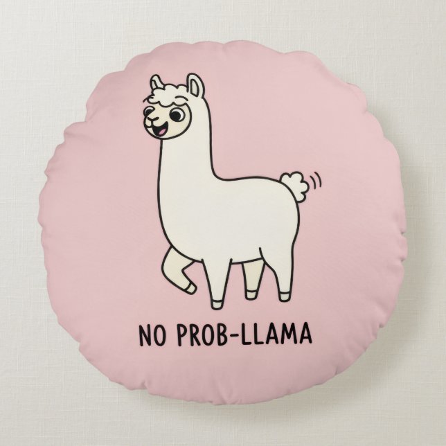"No Prob-Llama" Cute Llama Doodle - Chill Vibe Round Pillow (Front)