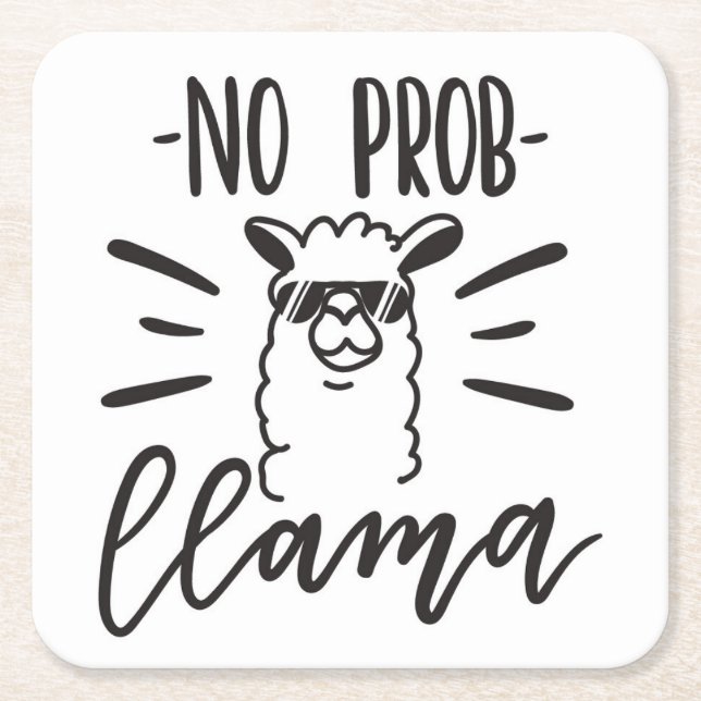 No Prob Llama Design Square Paper Coaster (Front)