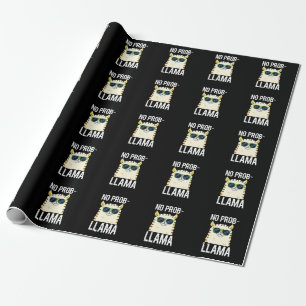 No-Prob-Llama Funny Cool Llama Pun Dark BG Wrapping Paper