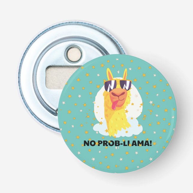 No-Prob-Llama Funny Cute Llama with Stars Keychain Bottle Opener (Front)