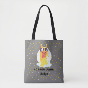 No-Prob-Llama Funny Cute Llama with Stars Tote Bag