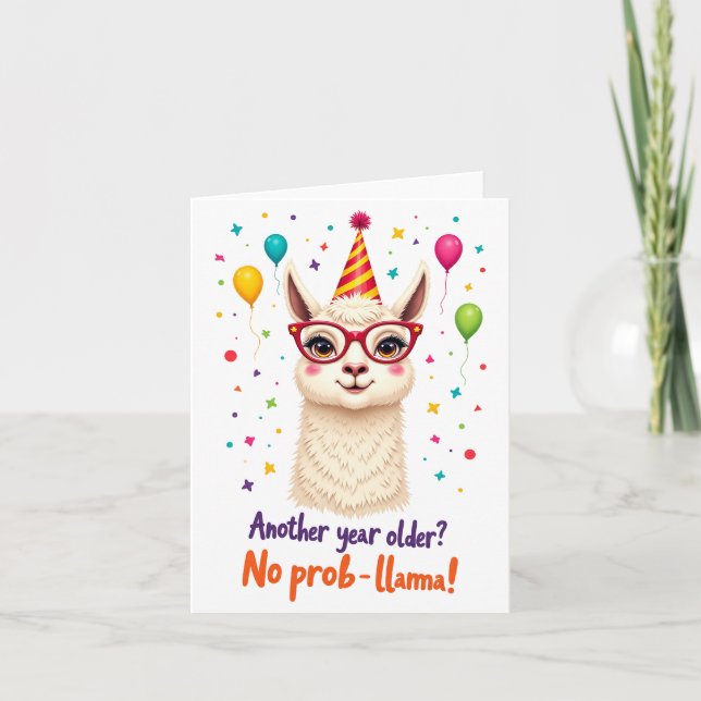 “No Prob-llama!” Funny Llama Birthday Card  (Front)