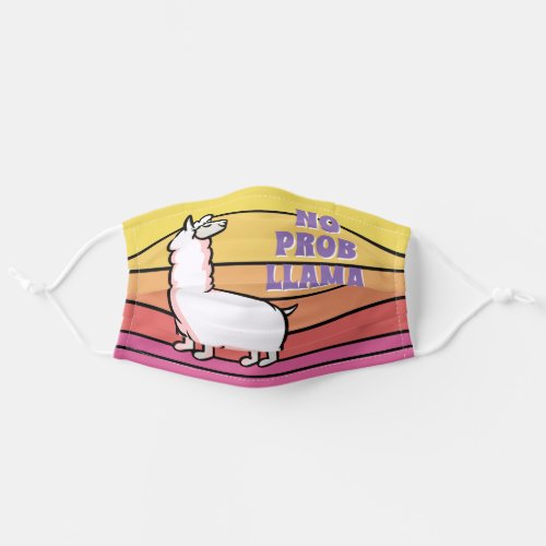 No Prob Llama Funny Quote Colorful Retro Rainbow Adult Cloth Face Mask