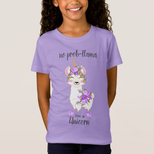 No Prob_Llama _ Im a Unicorn _ Purple Floral T_Shirt