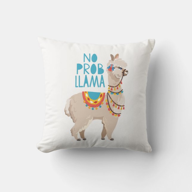 No Prob Llama Throw Pillow (Front)