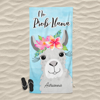 No Prob-llama Tropical Floral Gray Llama Cute Beach Towel by allpetscherished at Zazzle