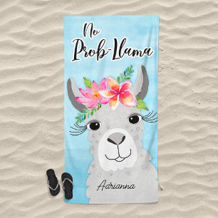 No Prob-Llama Tropical Floral Gray Llama Cute Beach Towel