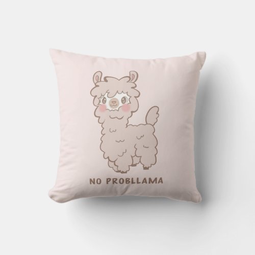 No Probllama Cute Cartoon Llama Throw Pillow