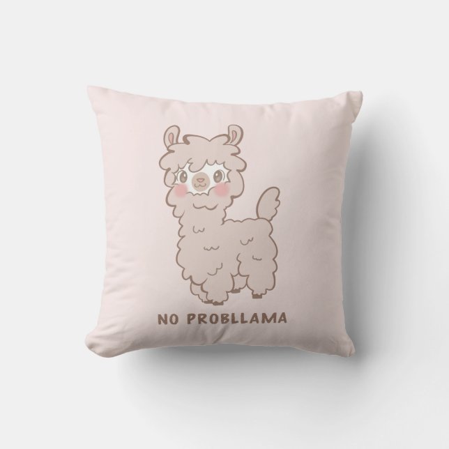 No Probllama Cute Cartoon Llama Throw Pillow (Front)