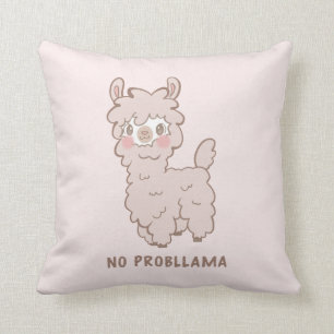 No Probllama Cute Cartoon Llama Throw Pillow