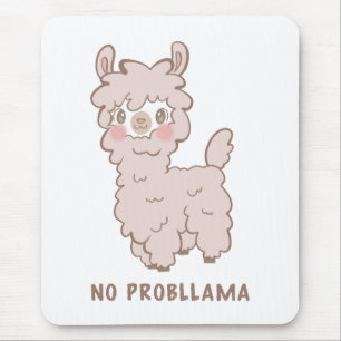 No Probllama Kawaii Pink Llama Mouse Pad