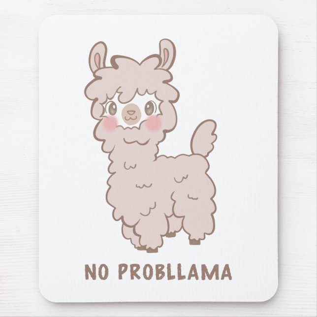 No Probllama Kawaii Pink Llama Mouse Pad (Front)
