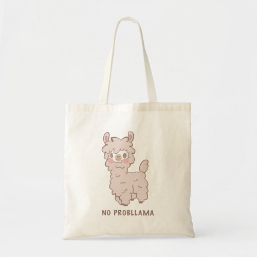 No Probllama Kawaii Pink Llama Tote Bag