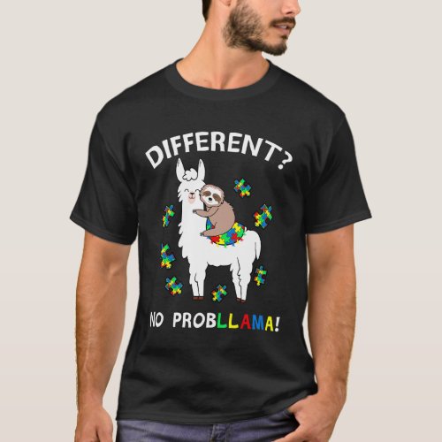 No Probllama Llama Sloth Puzzle Cool Autism Awaren T-Shirt