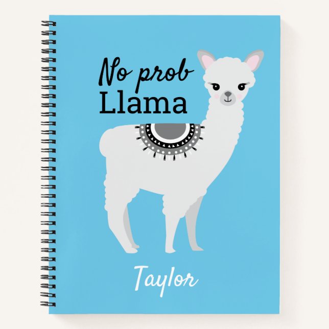 No ProbLlama Personalized Cute Llama Blue Notebook (Front)