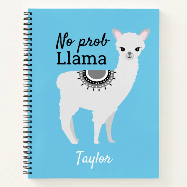 No ProbLlama Personalized Cute Llama Blue Notebook | Zazzle