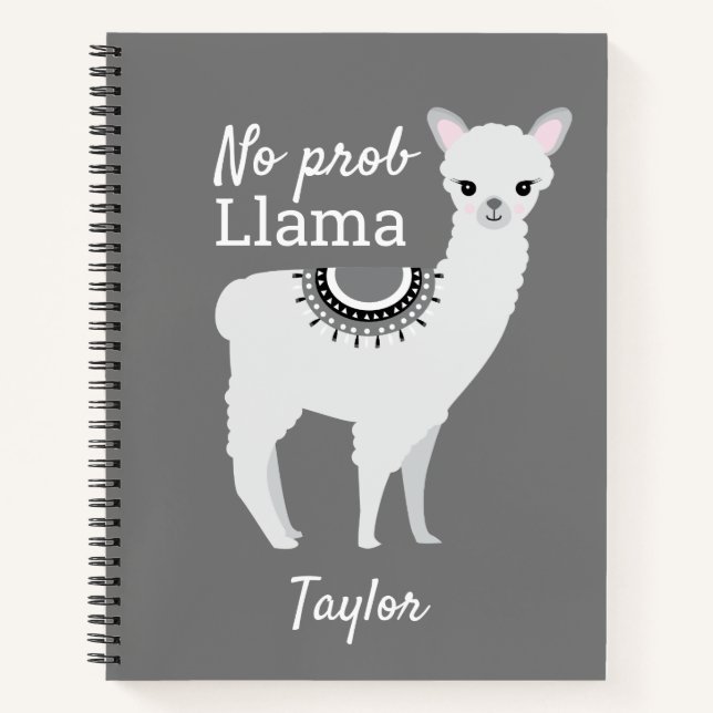 No ProbLlama Personalized Cute Llama Grey Notebook (Front)