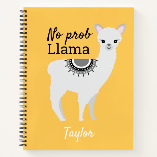 No ProbLlama Personalized Cute Llama Yellow Notebook