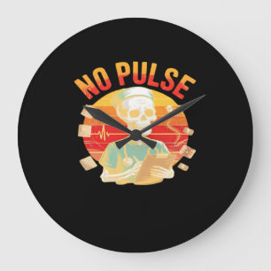 No Pulse Skeleton Nurse Funny Medical Halloween Pa Large Clock