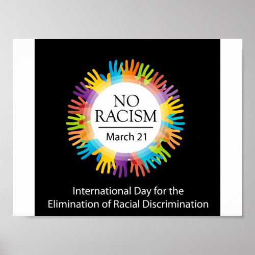 No racism graphic with colorful hands poster