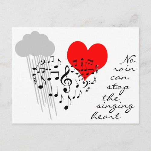 No rain can stop the singing heart funny postcard