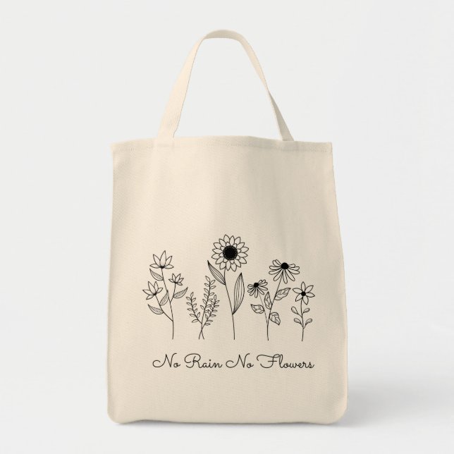 No Rain No Flowers Boho Line Tote Bag (Front)