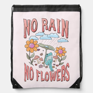 "No Rain, No Flowers" Inspirational Floral Drawstring Bag