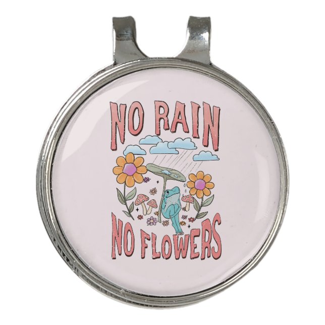 "No Rain, No Flowers" | Inspirational Floral Golf Hat Clip (Front)