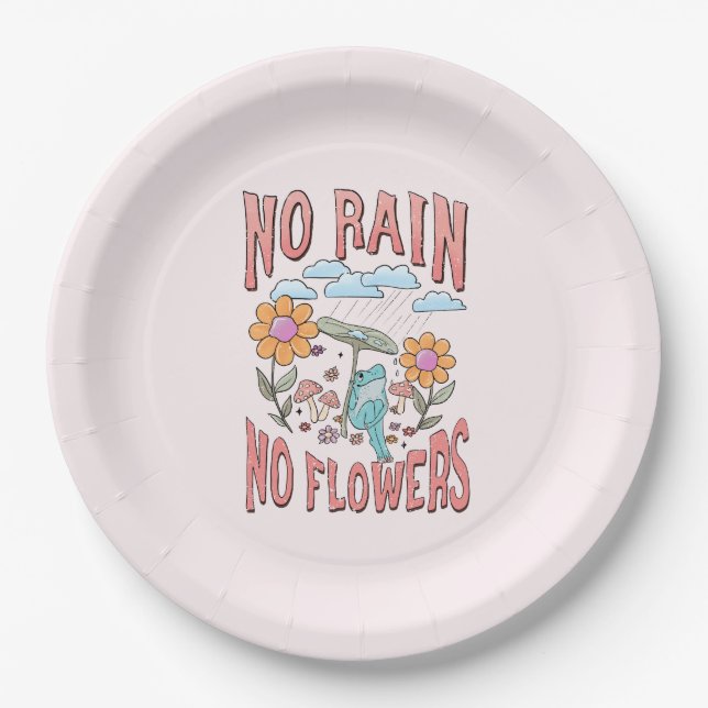 "No Rain, No Flowers" | Inspirational Floral Paper Plates (Front)