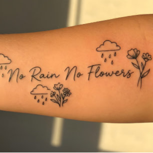 No Rain No Flowers Minimalist Inspirational  Temporary Tattoos
