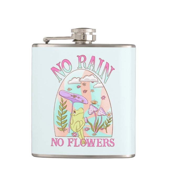 No Rain, No Flowers – Vibrant Floral & Mushroom Flask (Front)